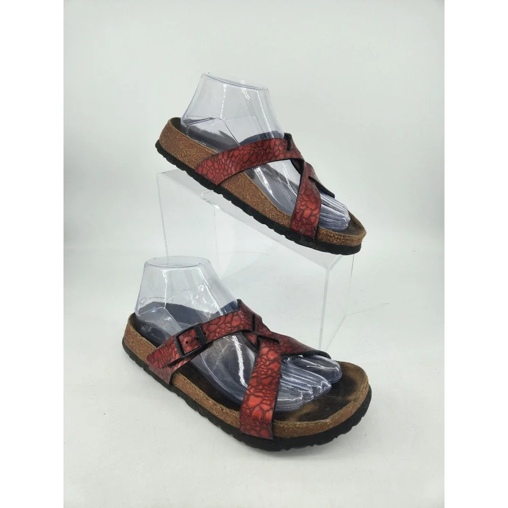 Birkenstock‎ Birki's Sylt Sandals Womens 37/US 6 Red Metallic Cross Strap Cork